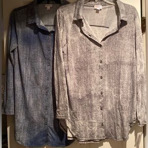 LuLaRoe Valentina tops bundle - grey denim print, blue denim print, size S